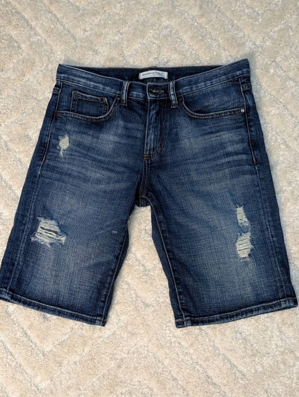 Banana Republic Distressed Boyfriend  Dark Blue Denim Roll-Cuff Shorts, Size 26